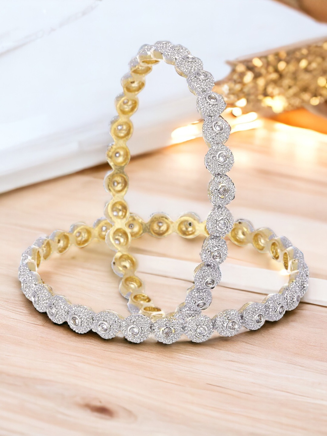 

The Pari Set Of 2 Gold-Plated American Diamond Studded Bangles