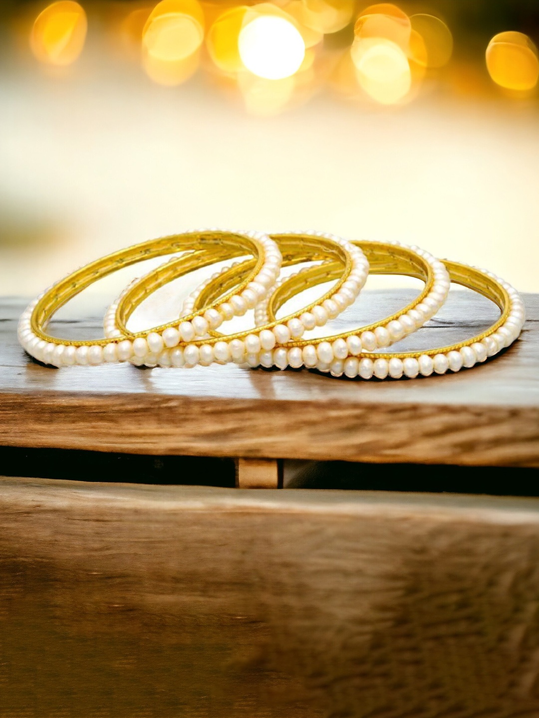 

The Pari Set Of 4 Gold-Plated Pearl-Beaded Bangles