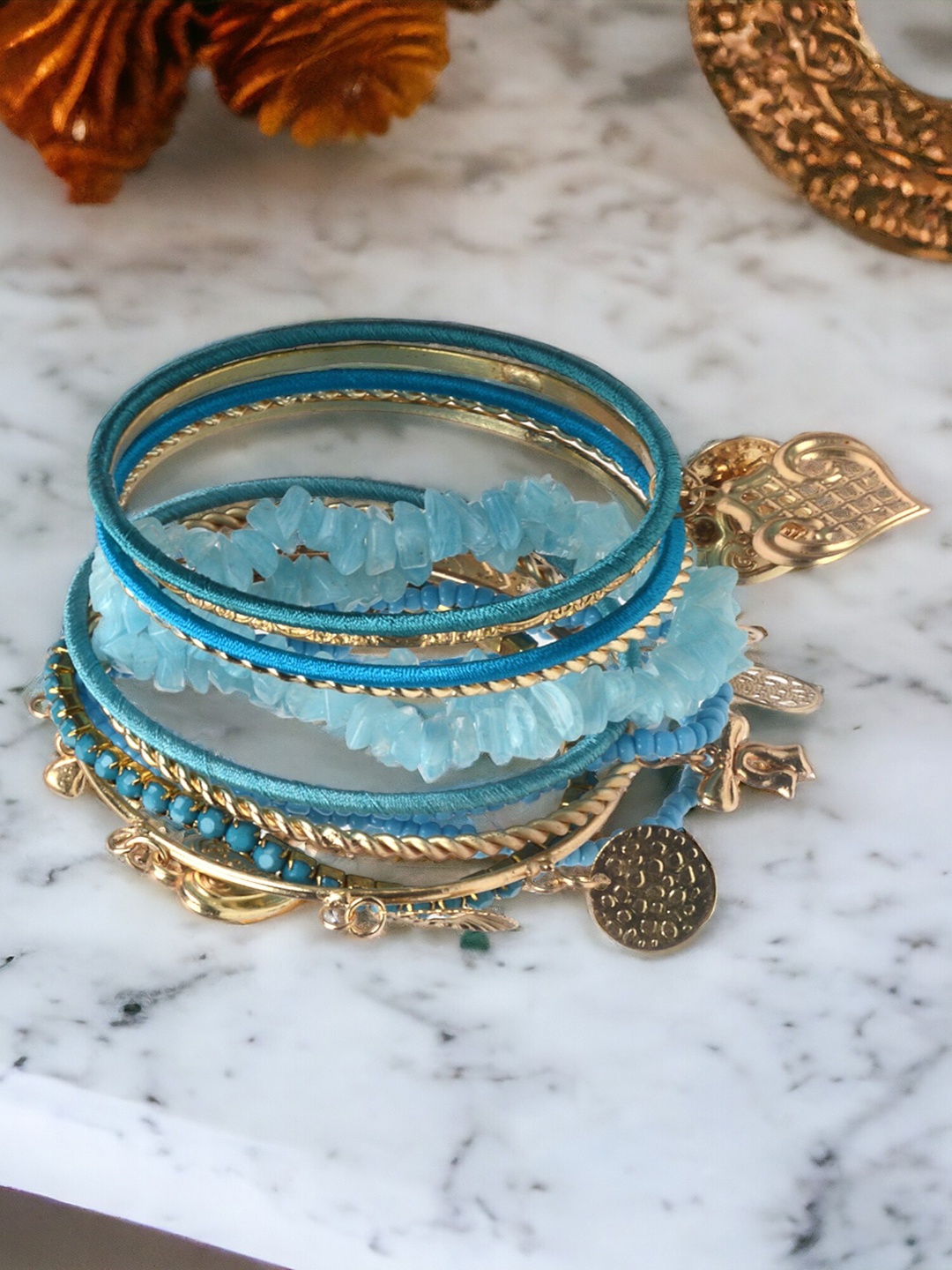 

The Pari Set Of 8 Gold Plated Stone Studded Bangles