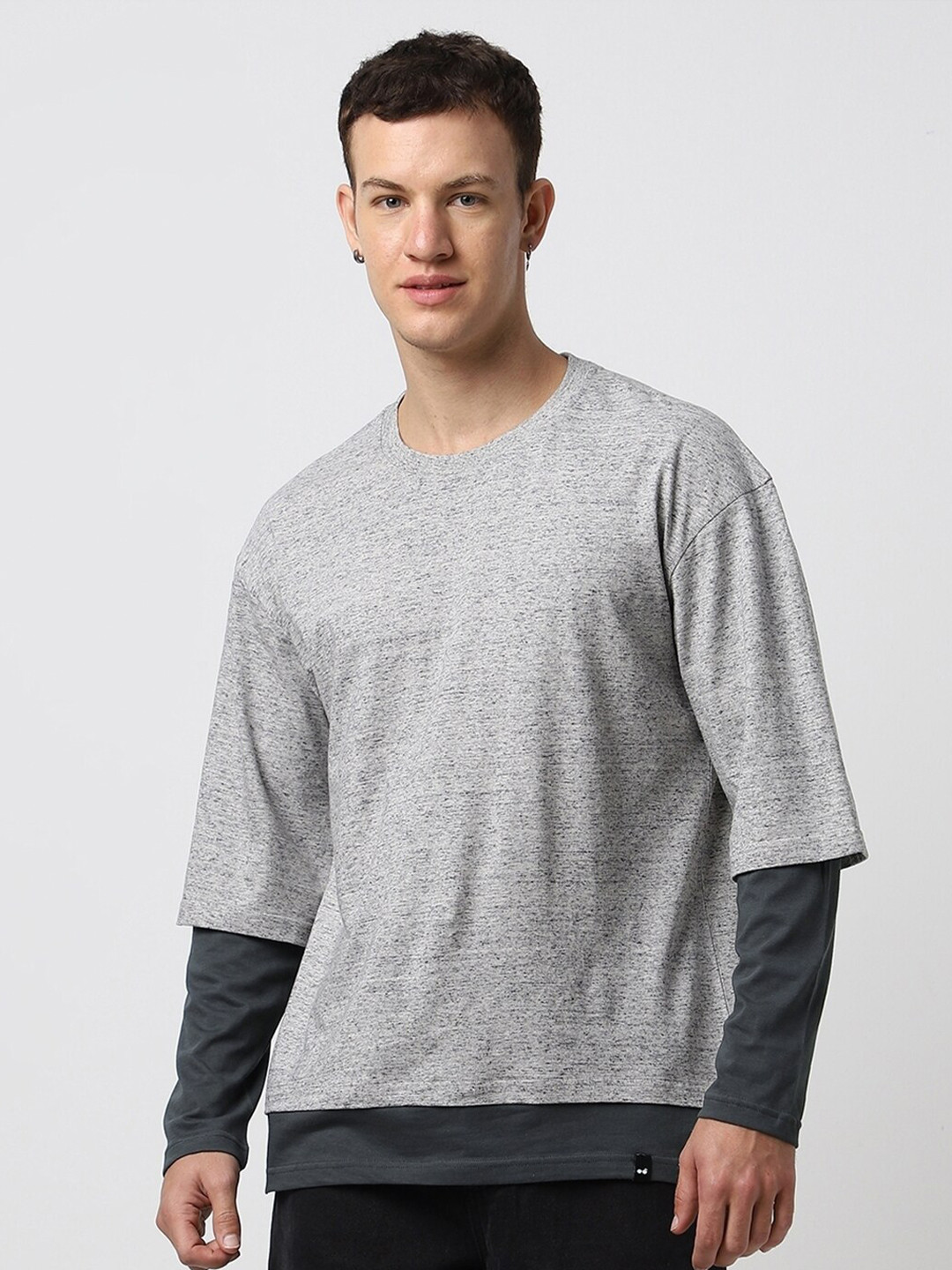 

Bewakoof Drop-Shoulder Sleeves Cotton Oversized T-shirt, Grey