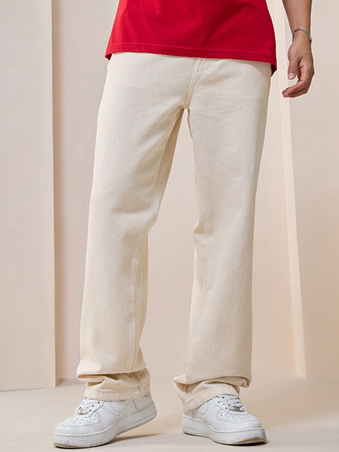 

Bewakoof Men Organic Cotton Baggy Jeans, Beige