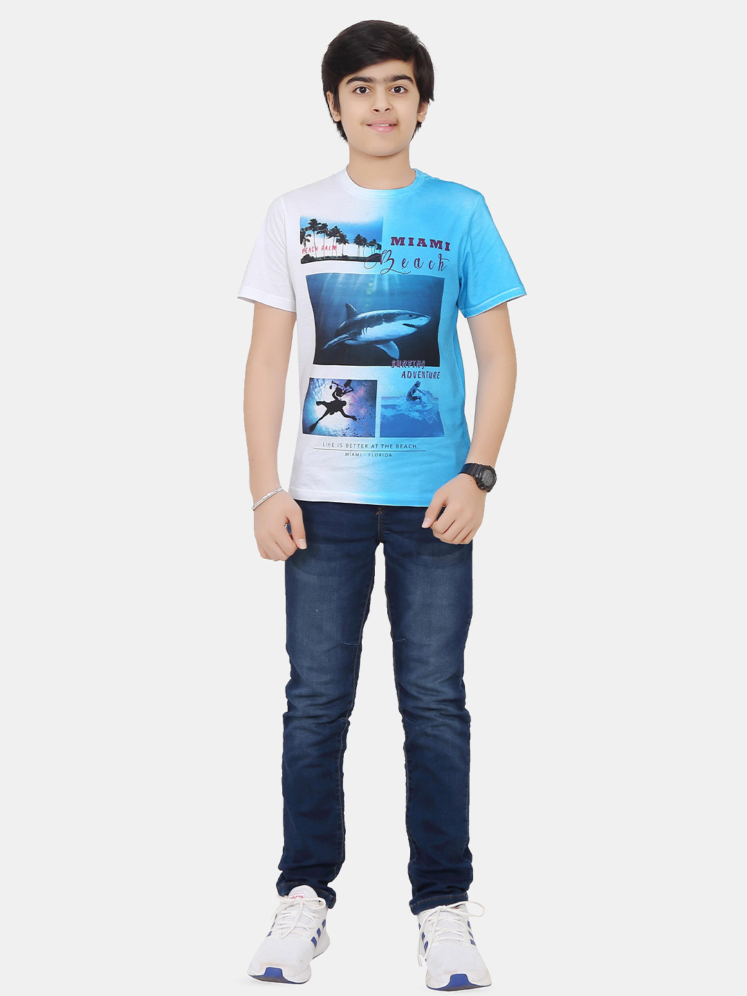 

BAESD Boys People and Places Printed Round Neck Cotton T-shirt, Blue