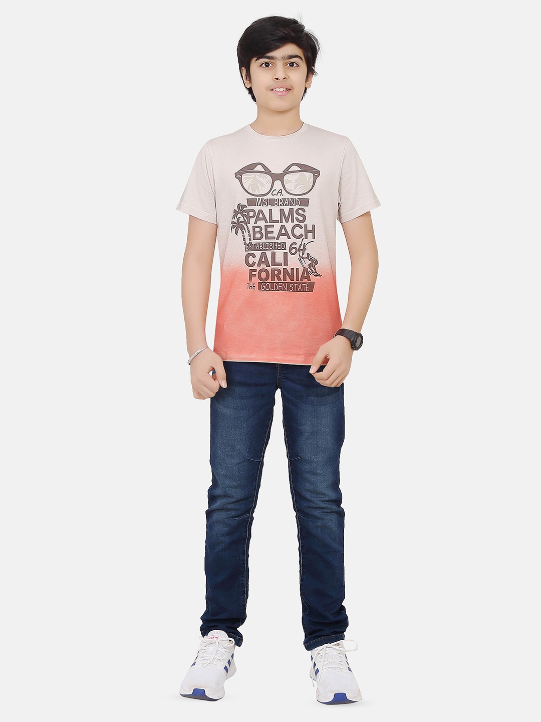 

BAESD Boys People and Places Printed Round Neck Cotton T-shirt, Peach