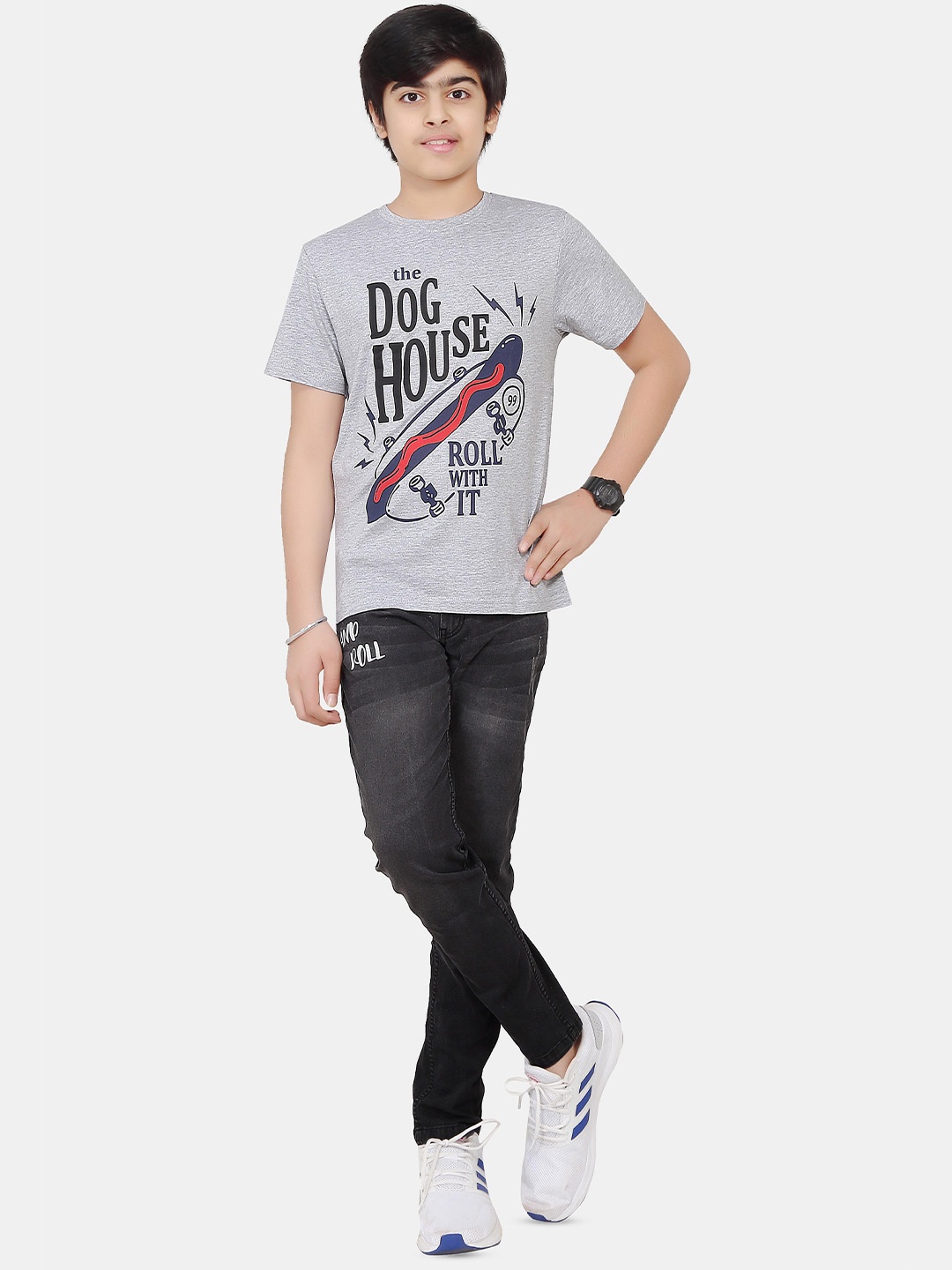 

BAESD Boys Typography Printed Air Cooled Memory Foam Pure Cotton T-shirt, Grey