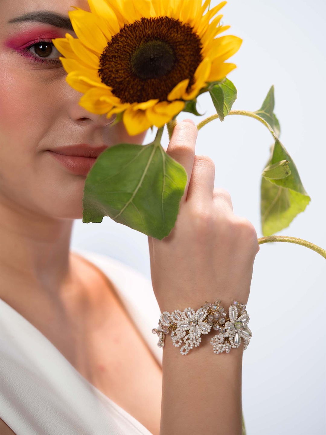 

D'oro Gold-Plated Stone-Studded & Beaded Wraparound Bracelet