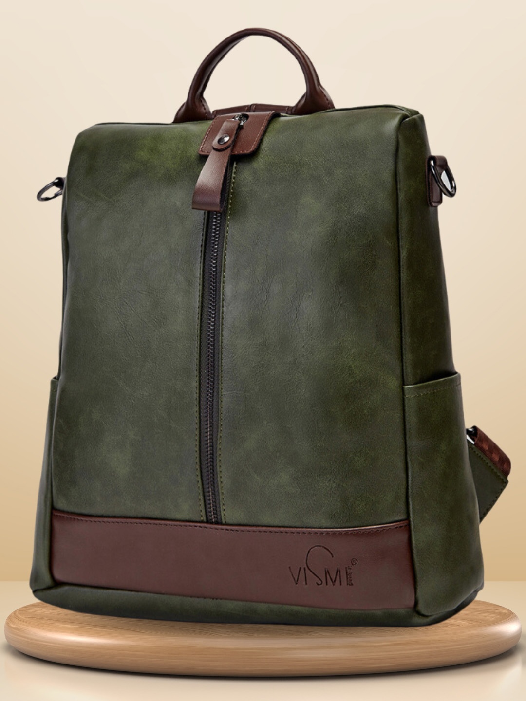 

VISMIINTREND Women Leather Convertible Backpack Sling Bag Green