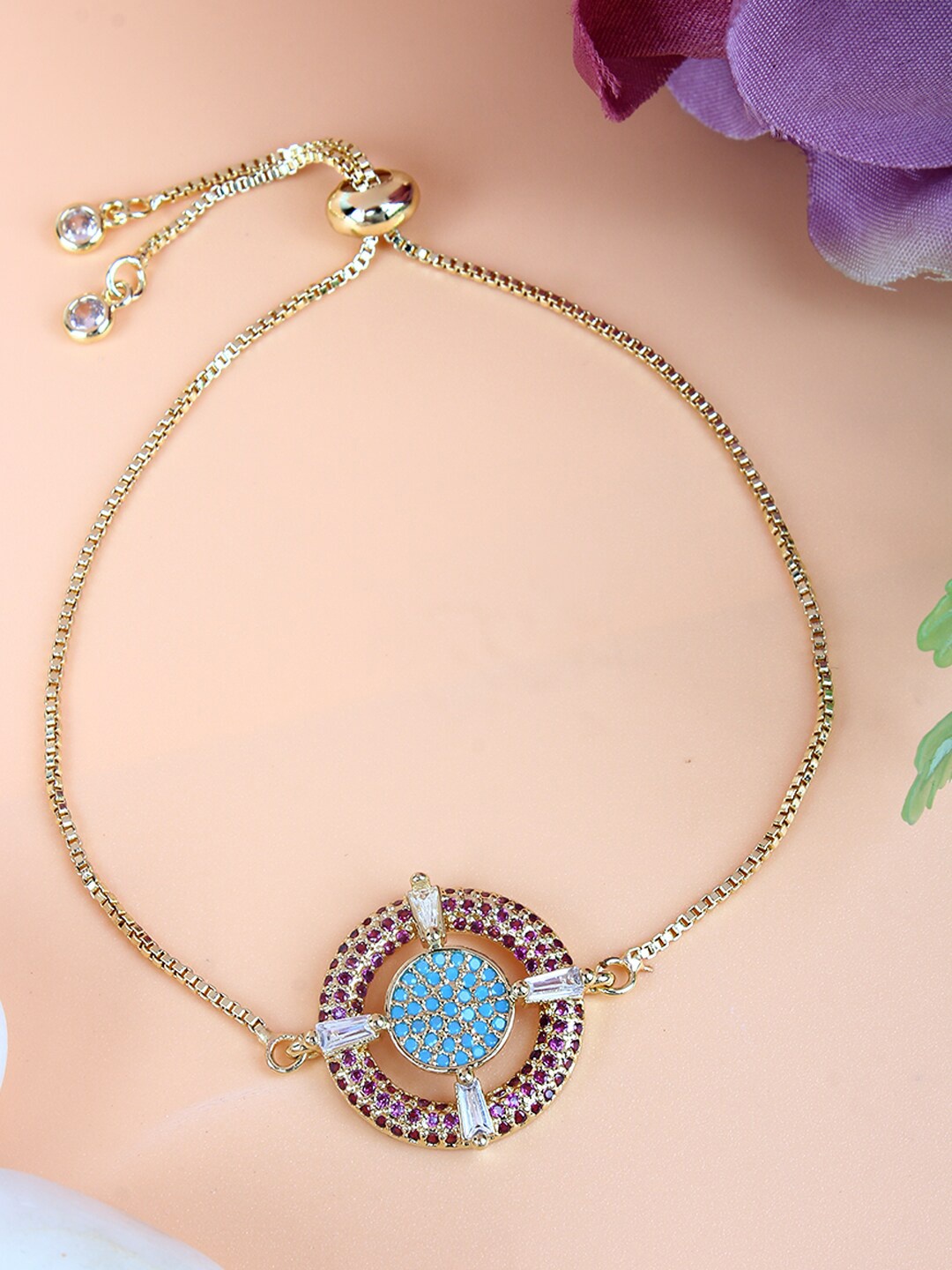 

DressBerry Gold-Plated Brass Cubic Zirconia-Studded Charm Bracelet