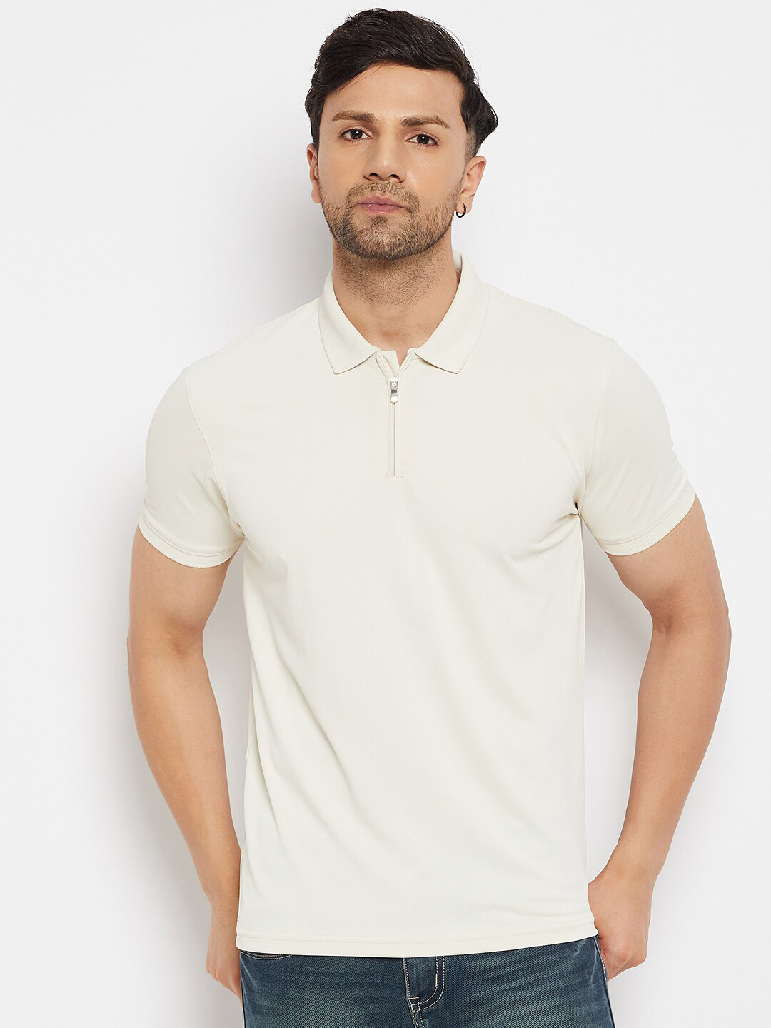 

98 Degree North Solid Polo Collar T-shirt, Cream