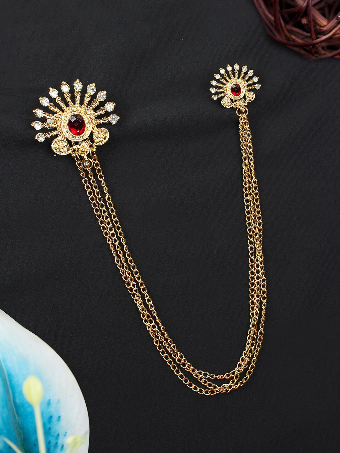 

Kavove Men Artificial Stones-Studded Ethnic Brooch, Silver
