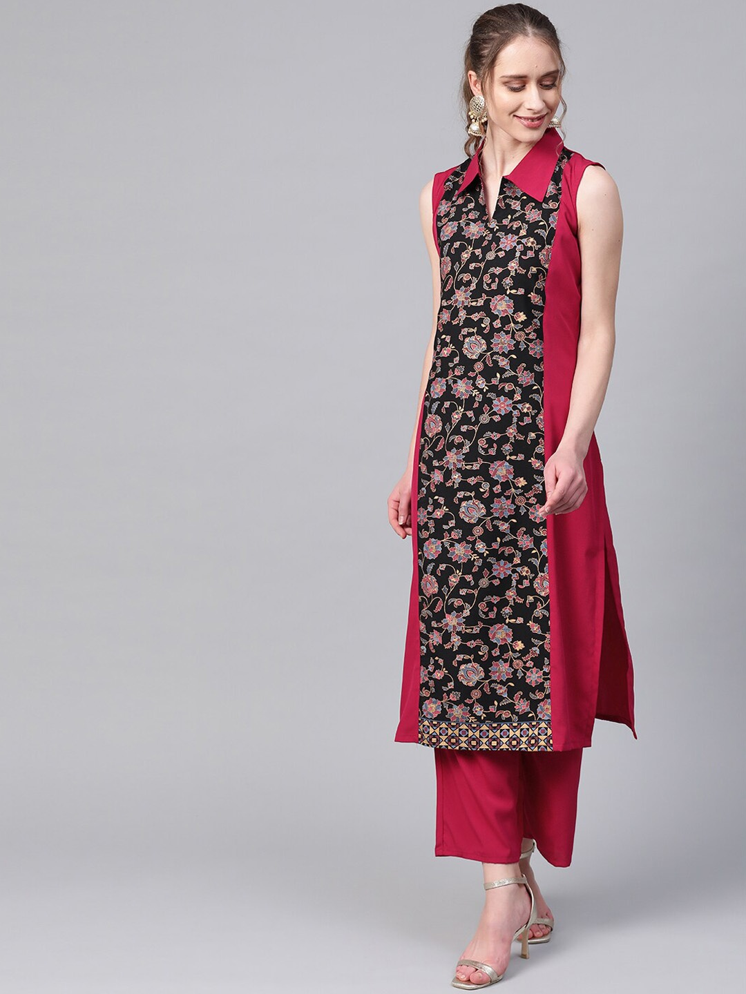 

ZIYAA Floral Printed Regular Kurta With Palazzos, Pink