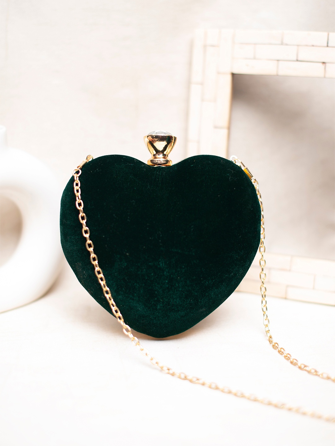 

ARTKLIM Heart Shape Velvet Box Clutch, Green