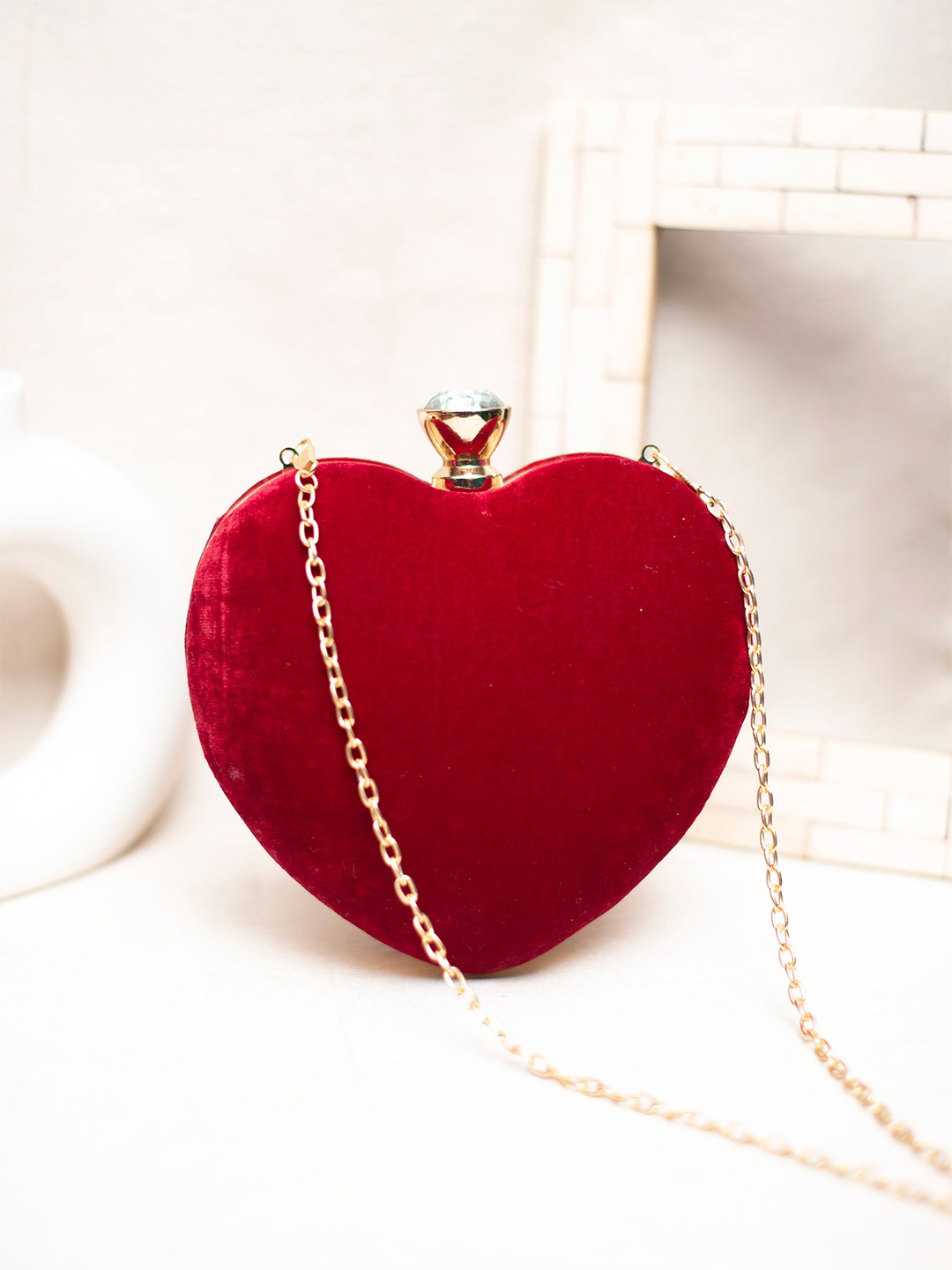 

ARTKLIM Heart Shape Velvet Box Clutch, Maroon