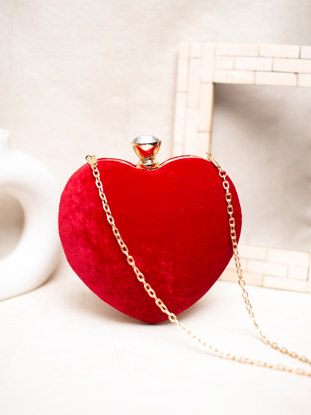 

ARTKLIM Heart Shape Velvet Box Clutch, Red