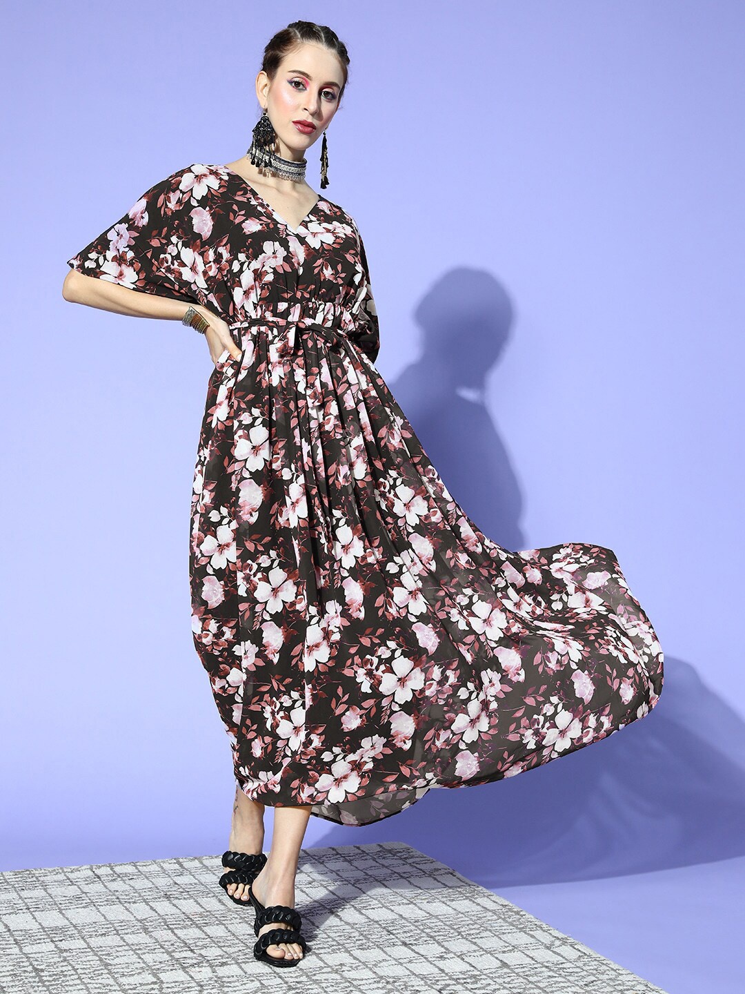 

ZIYAA Black Floral Printed Maxi Dress