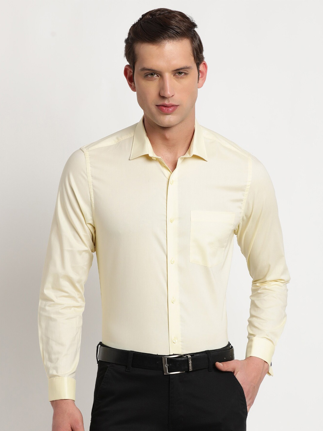 

Turtle Standard Spread Collar Cotton Formal Shirt, Yellow