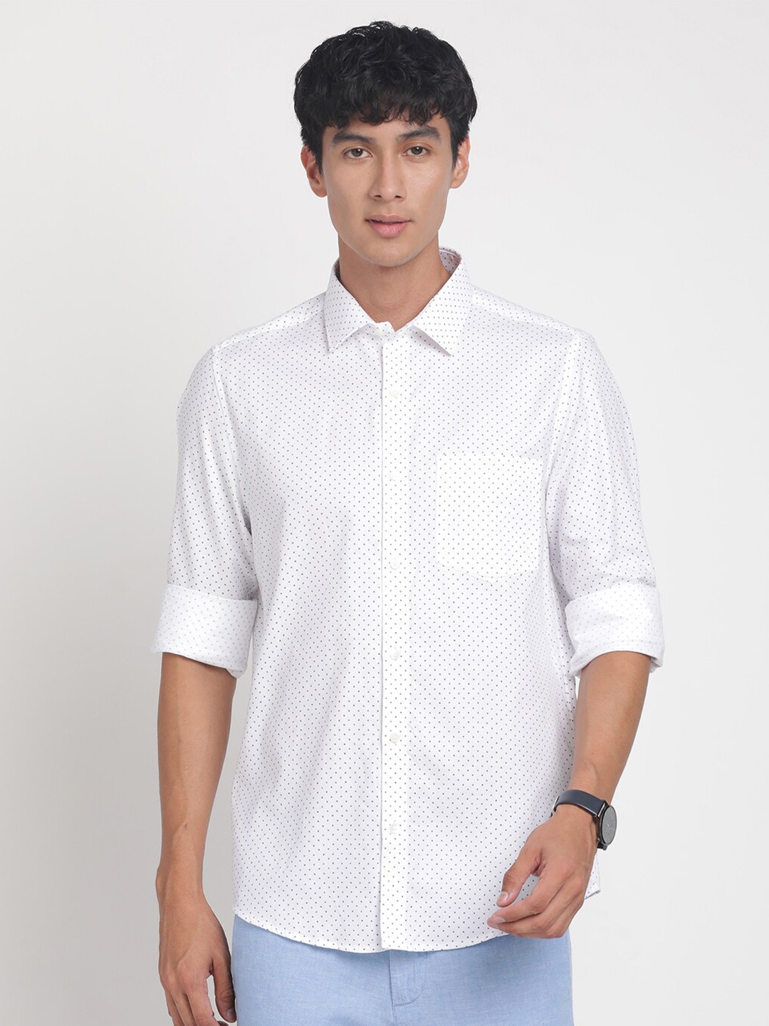 

Turtle Standard Micro Ditsy Printed Spread Collar Cotton Casual Shirt, White