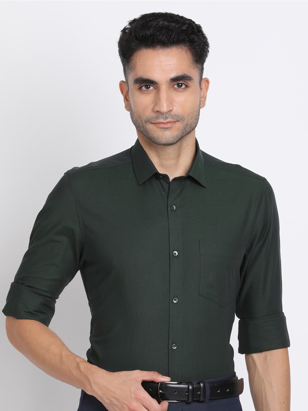 

Turtle Standard Spread Collar Cotton Formal Shirt, Green