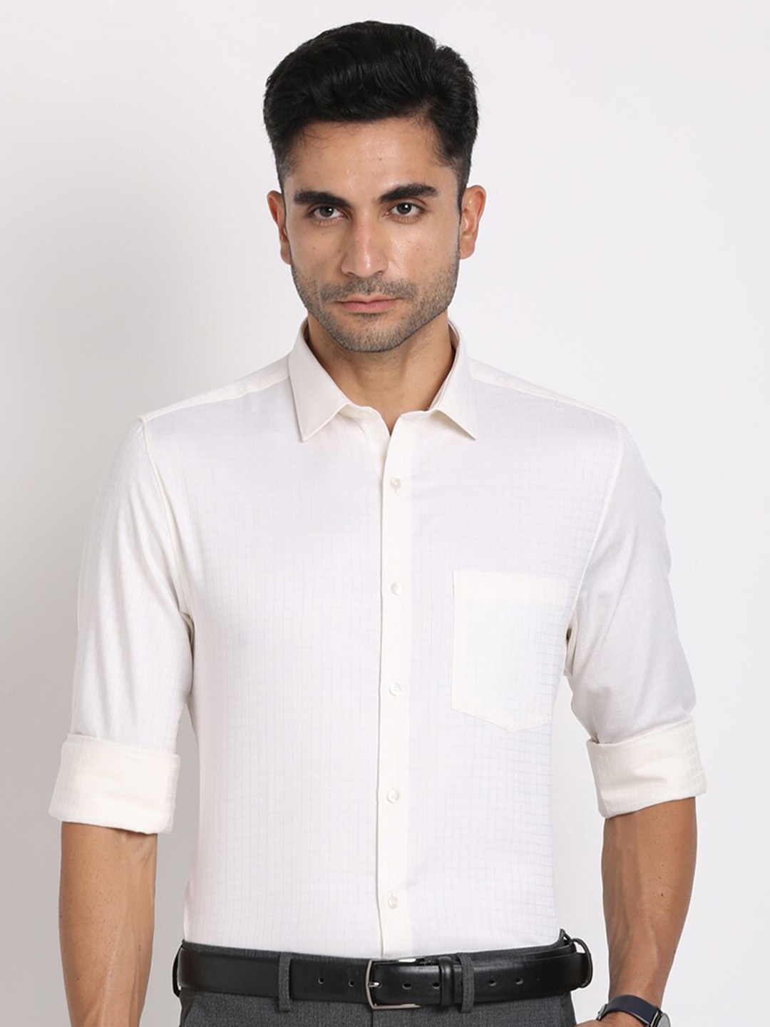 

Turtle Standard Checked Pure Cotton Formal Shirt, White