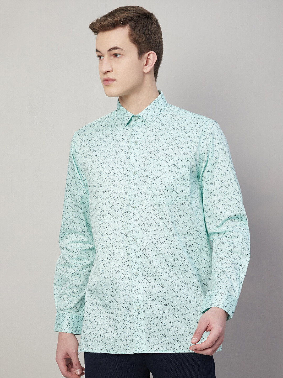 

Turtle Standard Floral Printed Pure Cotton Formal Shirt, Green