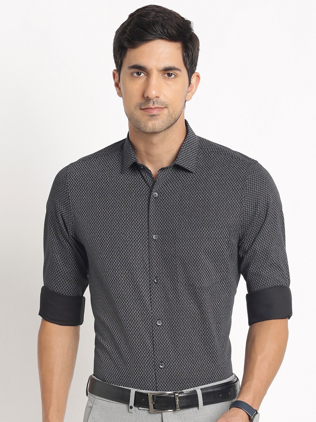 

Turtle Standard Micro Ditsy Printed Formal Shirt, Grey