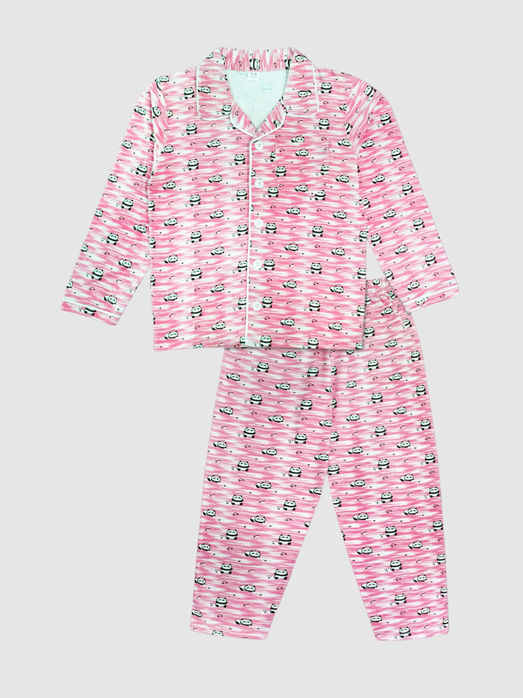 

Moms Love Kids Panda Printed Pure Cotton Night Suit, Pink