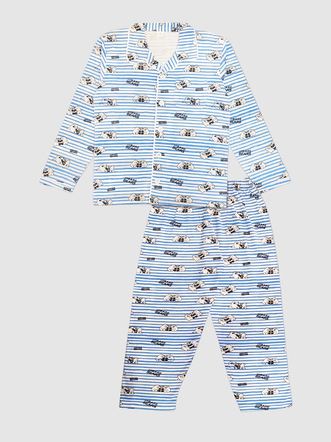 

Moms Love Kids Graphic Printed Pure Cotton Night Suit, Blue
