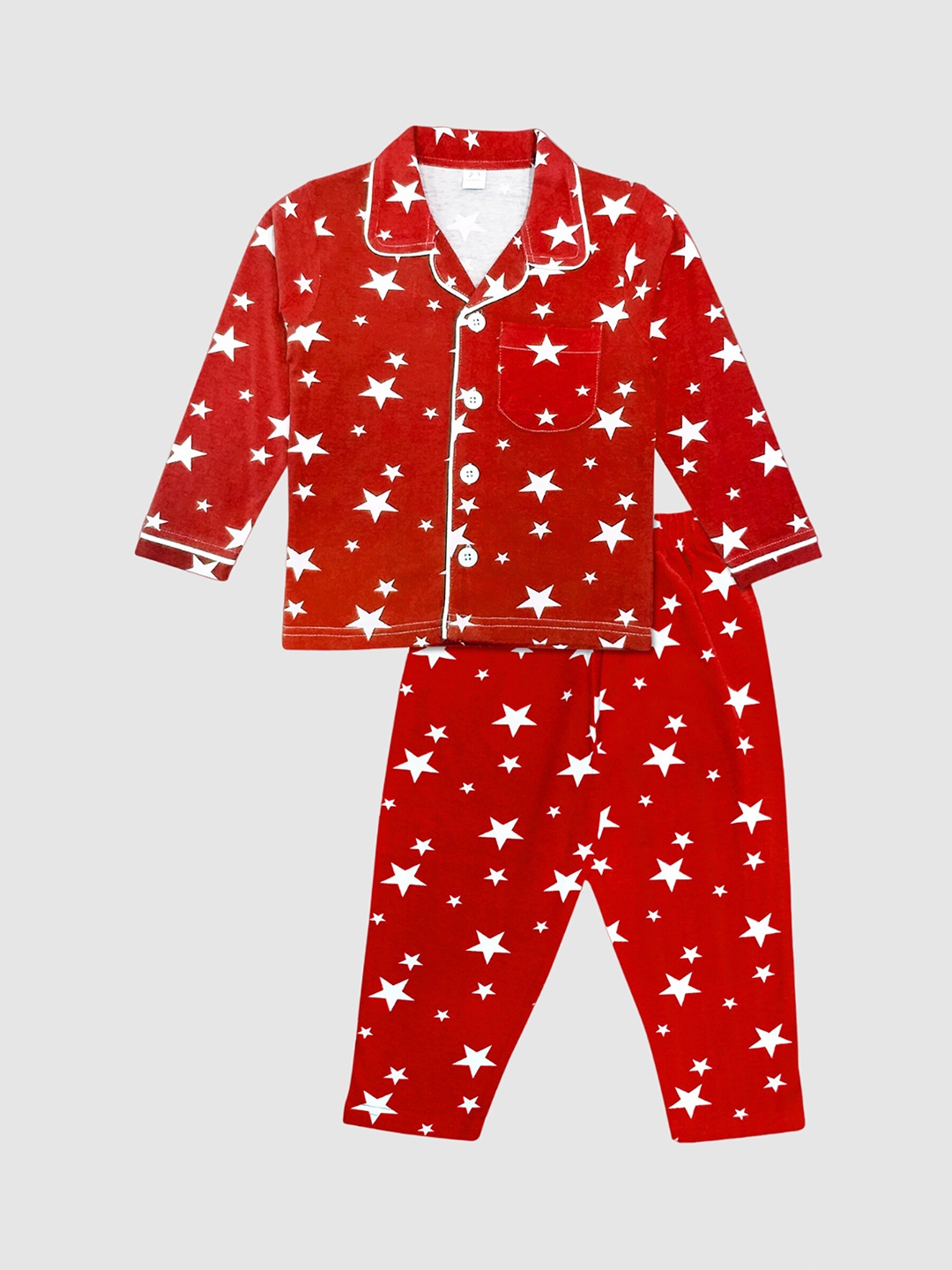 

Moms Love Kids Star Printed Pure Cotton Night Suit, Red