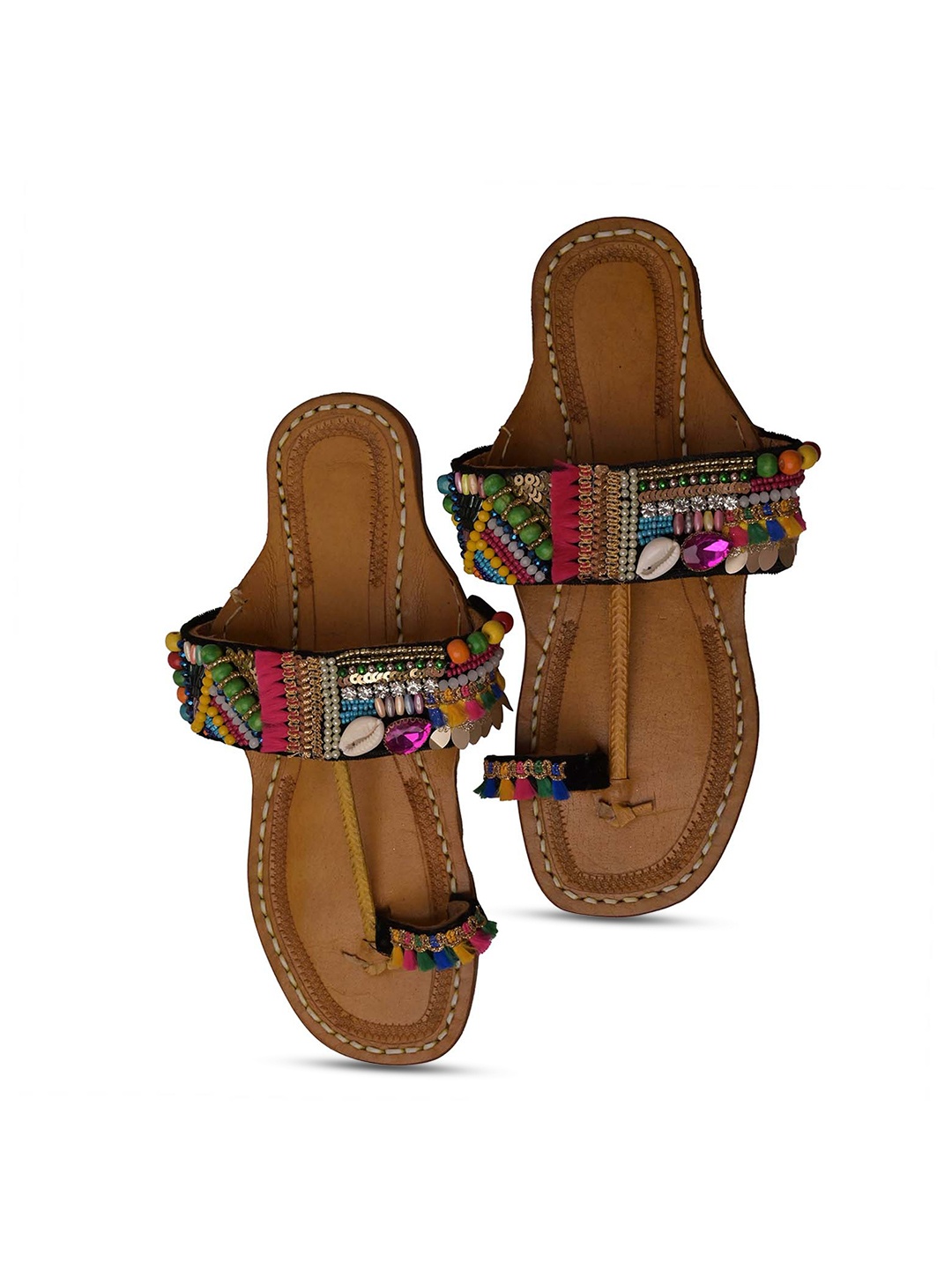 

ALL ABOUT TOE Embellished One Toe Flats, Brown