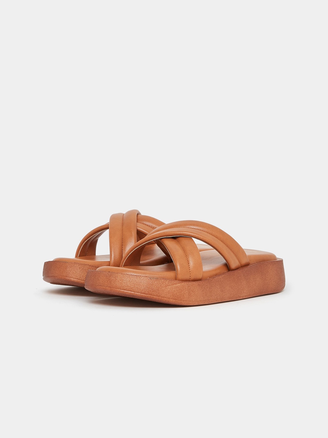 

Styli Cross Strappy Open Toe Flats, Brown