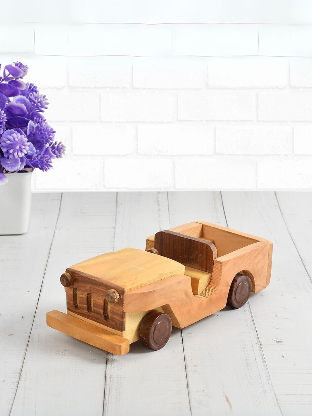

CLIO'S HERITAGE STORE Kids Brown Wooden Vintage Open Jeep Toy Vehicles