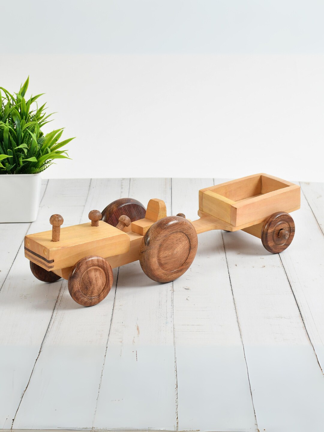 

CLIO'S HERITAGE STORE Kids Wooden Tractor Trolley, Brown