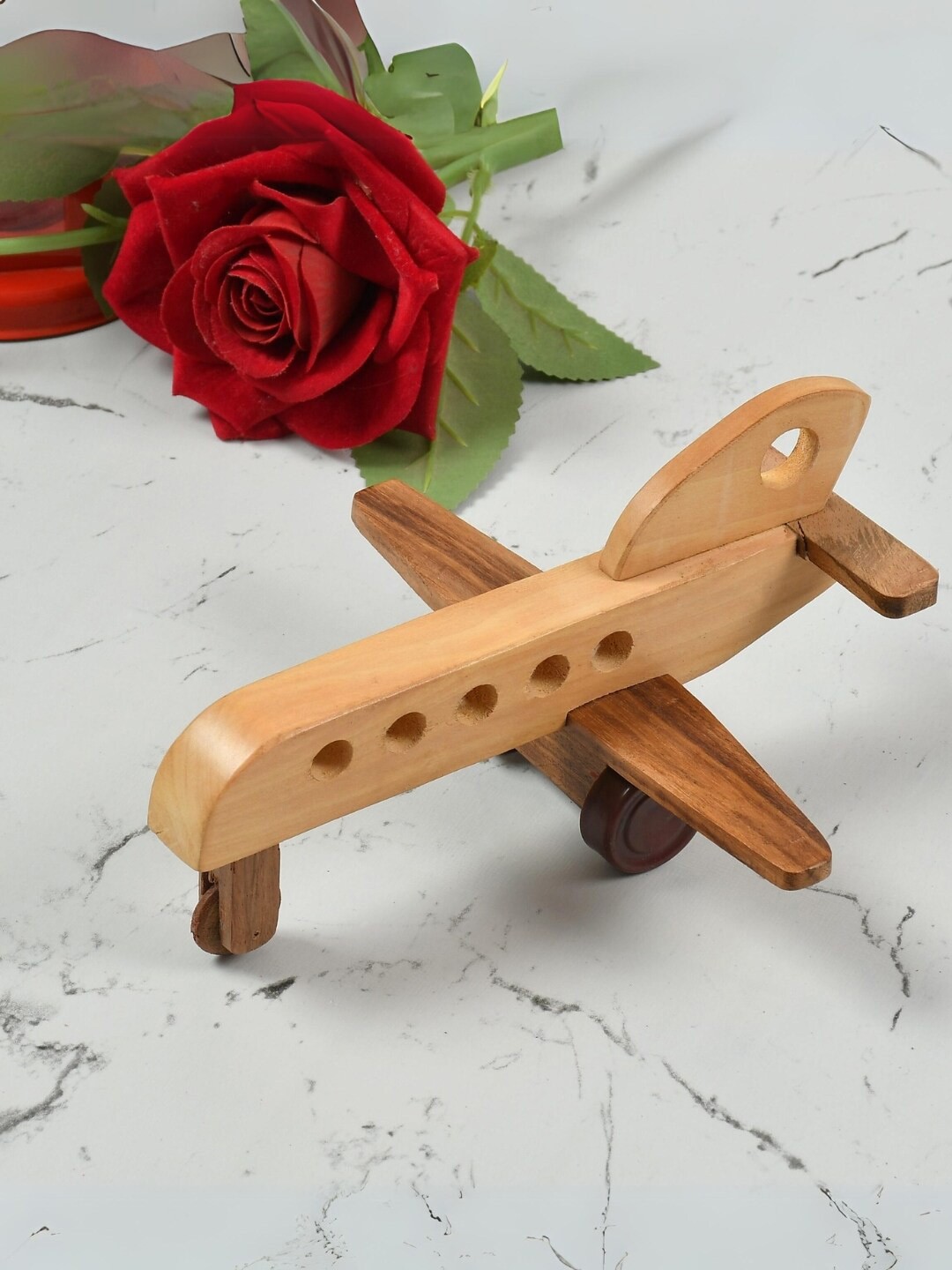 

CLIO'S HERITAGE STORE Kids Wood Airplane Toy Vehicles, Brown