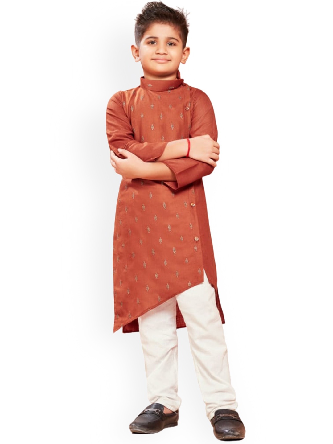 

PERFECTBLUE Boys Embroidered Long Sleeves Cotton Kurta And Pyjamas, Orange