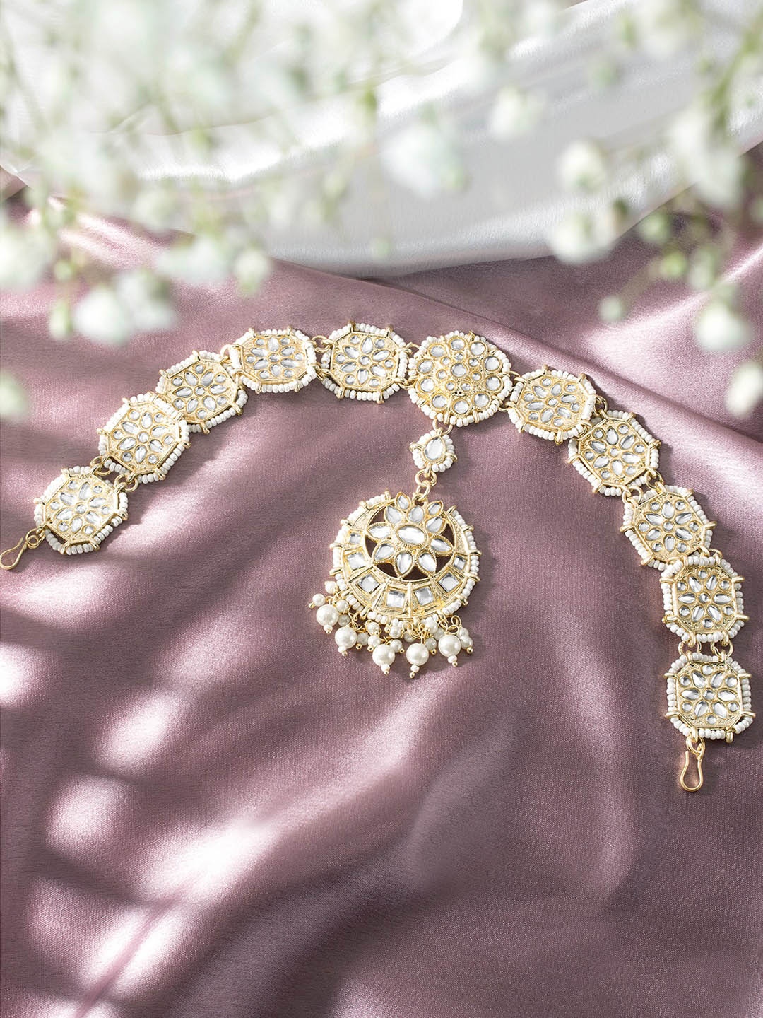 

Peora Gold-Plated Kundan Studded & Beads Beaded Sheeshphool Head Jewellery