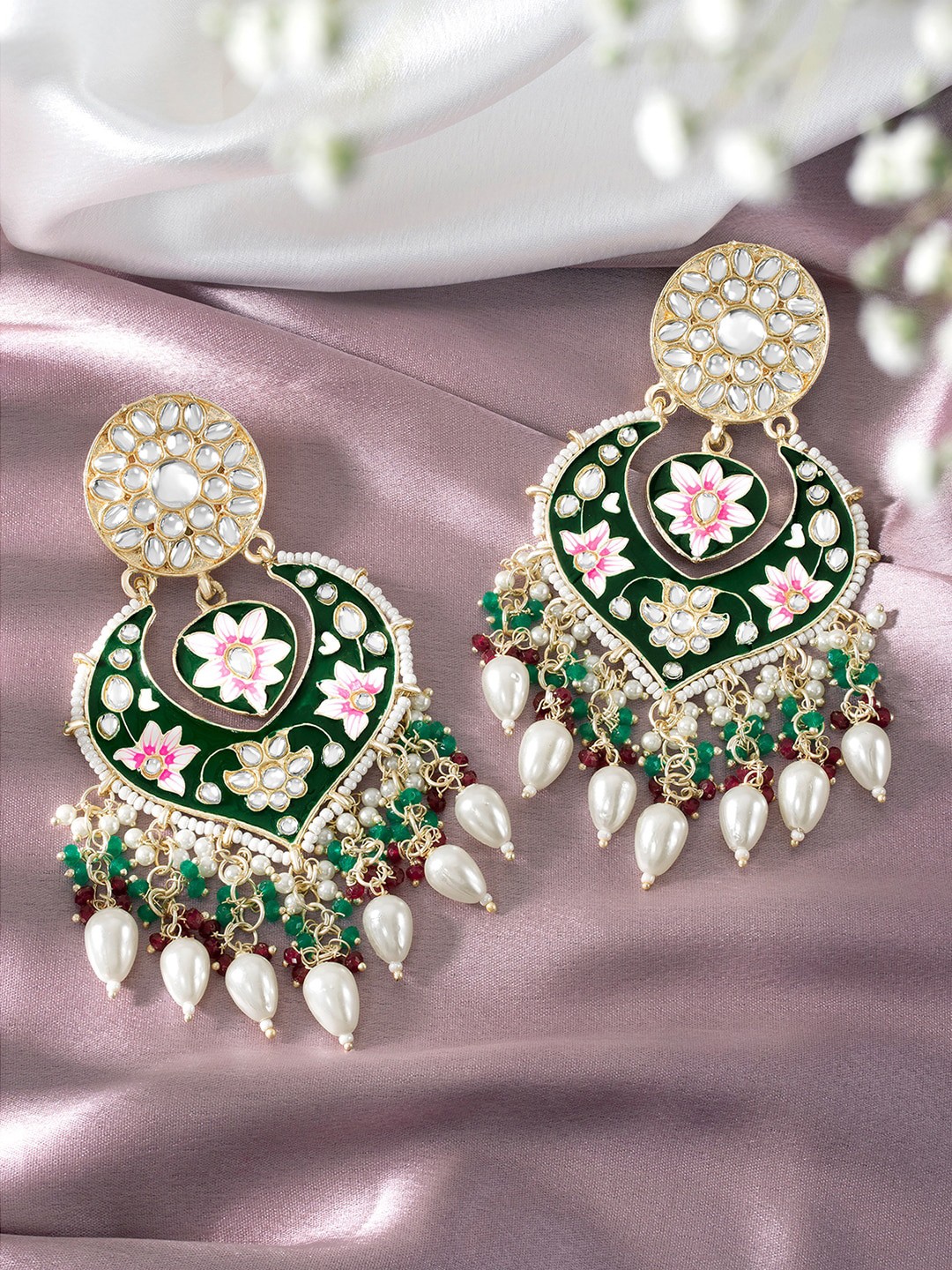 

Peora Gold-Plated Stone Studded & Beaded Contemporary Drop Earrings