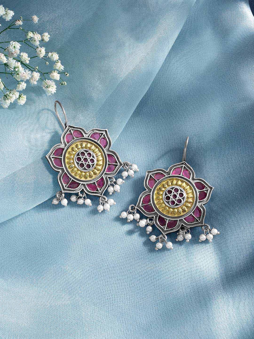 

Peora Silver-Plated Stones & Beaded Contemporary Drop Earrings, Pink