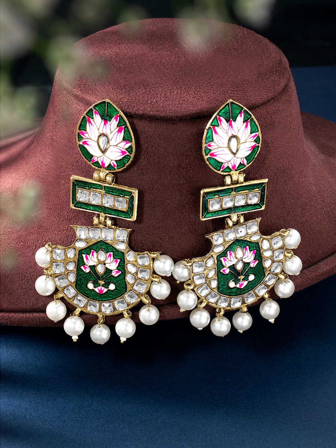 

Peora Gold-Plated Kundan-Studded & Beaded Dangle Drop Earrings