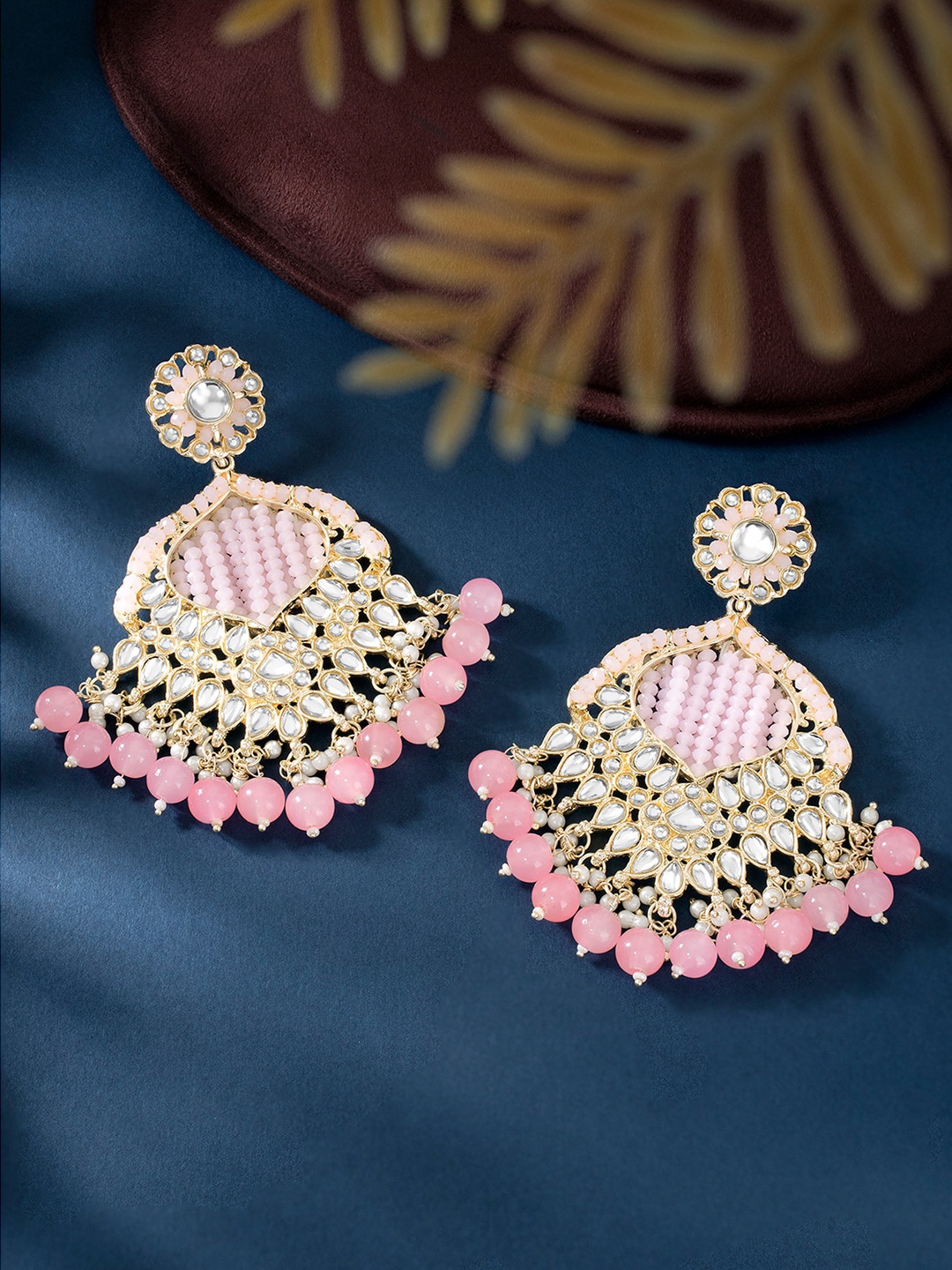 

Peora Gold-Plated Kundan-Studded & Beaded Dangle Chandbalis