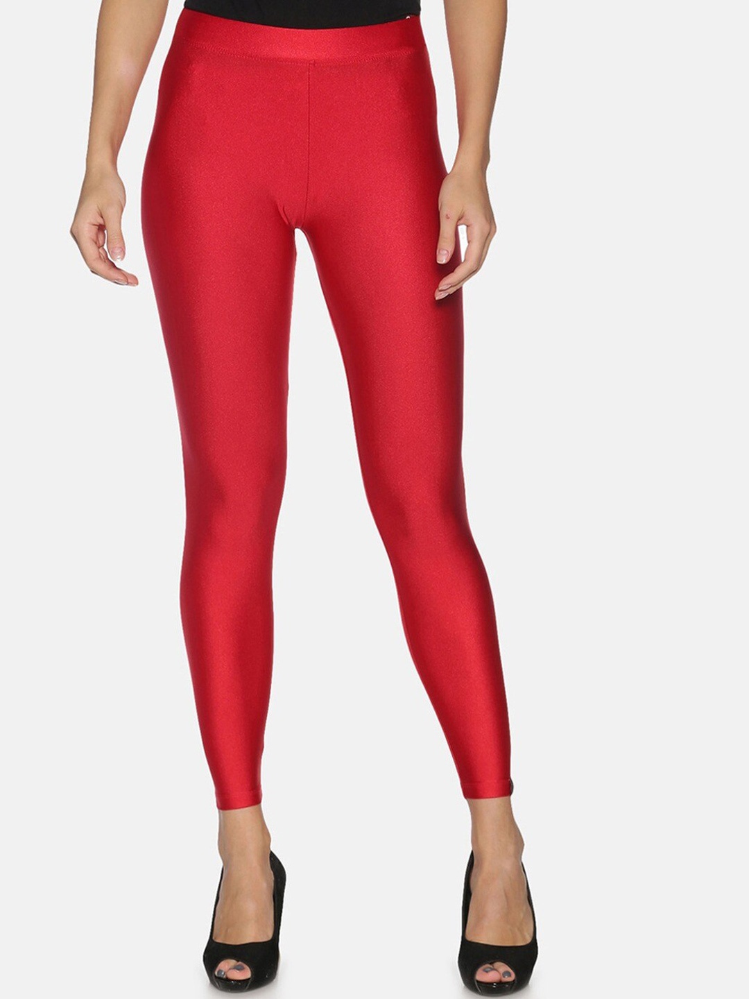 

TWIN BIRDS Skinny Fit Ankle Length Shimmer Leggings, Red