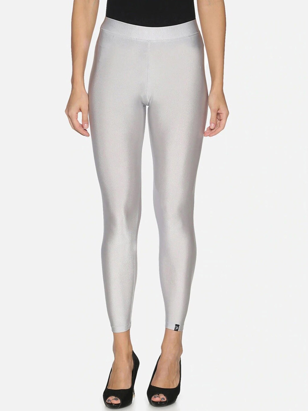 

TWIN BIRDS Skinny Fit Ankle Length Shimmer Leggings, Silver