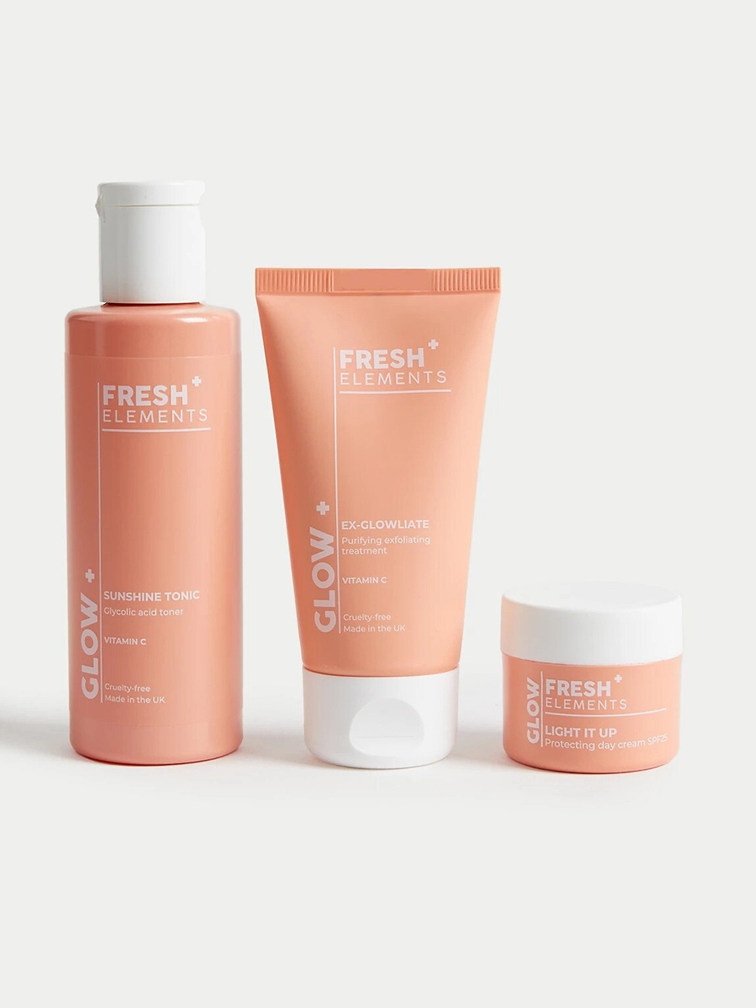 

Marks & Spencer Glow Set Of 3 Toner-Purifying Exfoliating Treatment-Protecting Day Cream, Peach