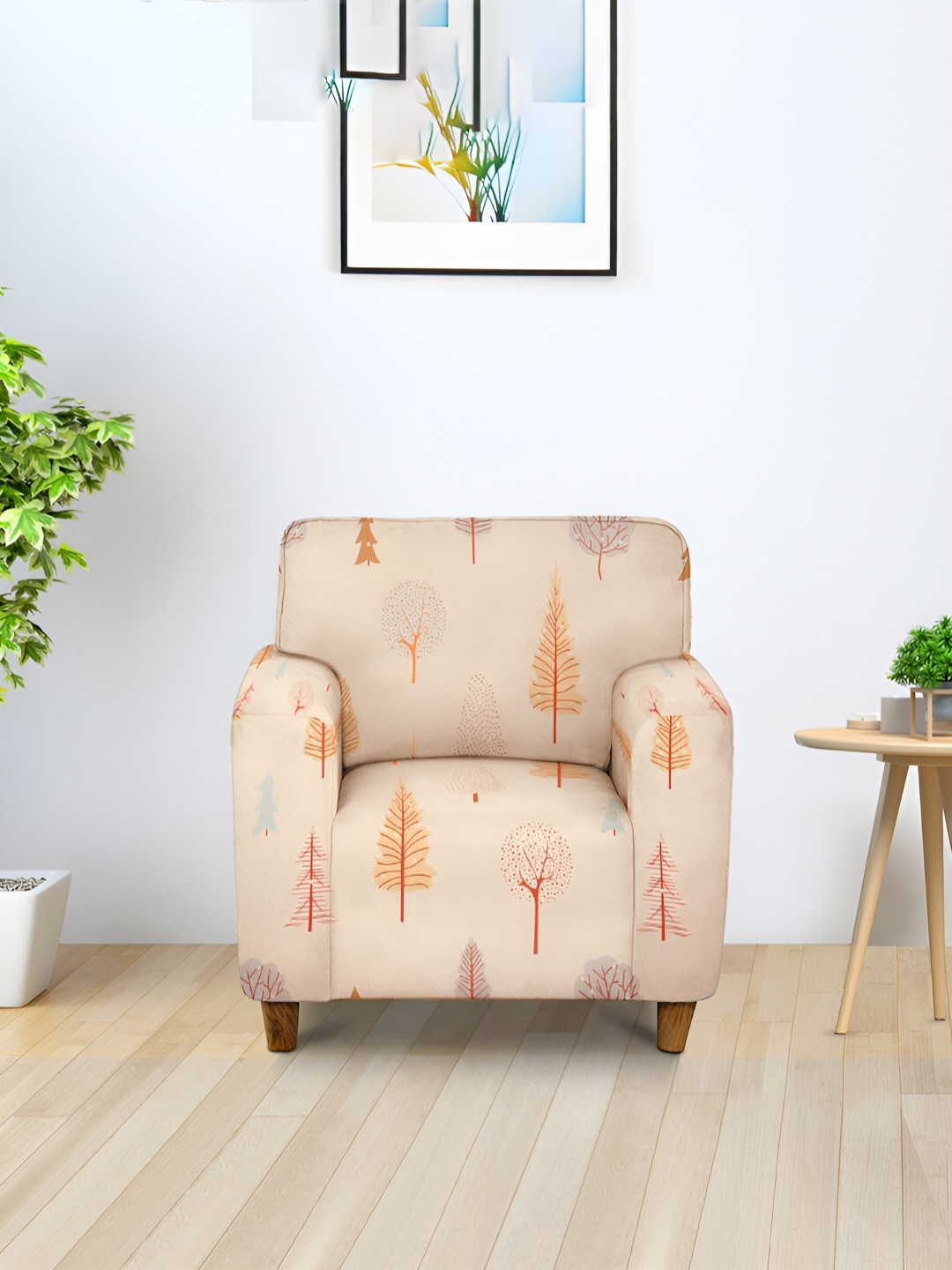 

Aura Beige & Red Printed Stretchable Sofa Cover With Arms