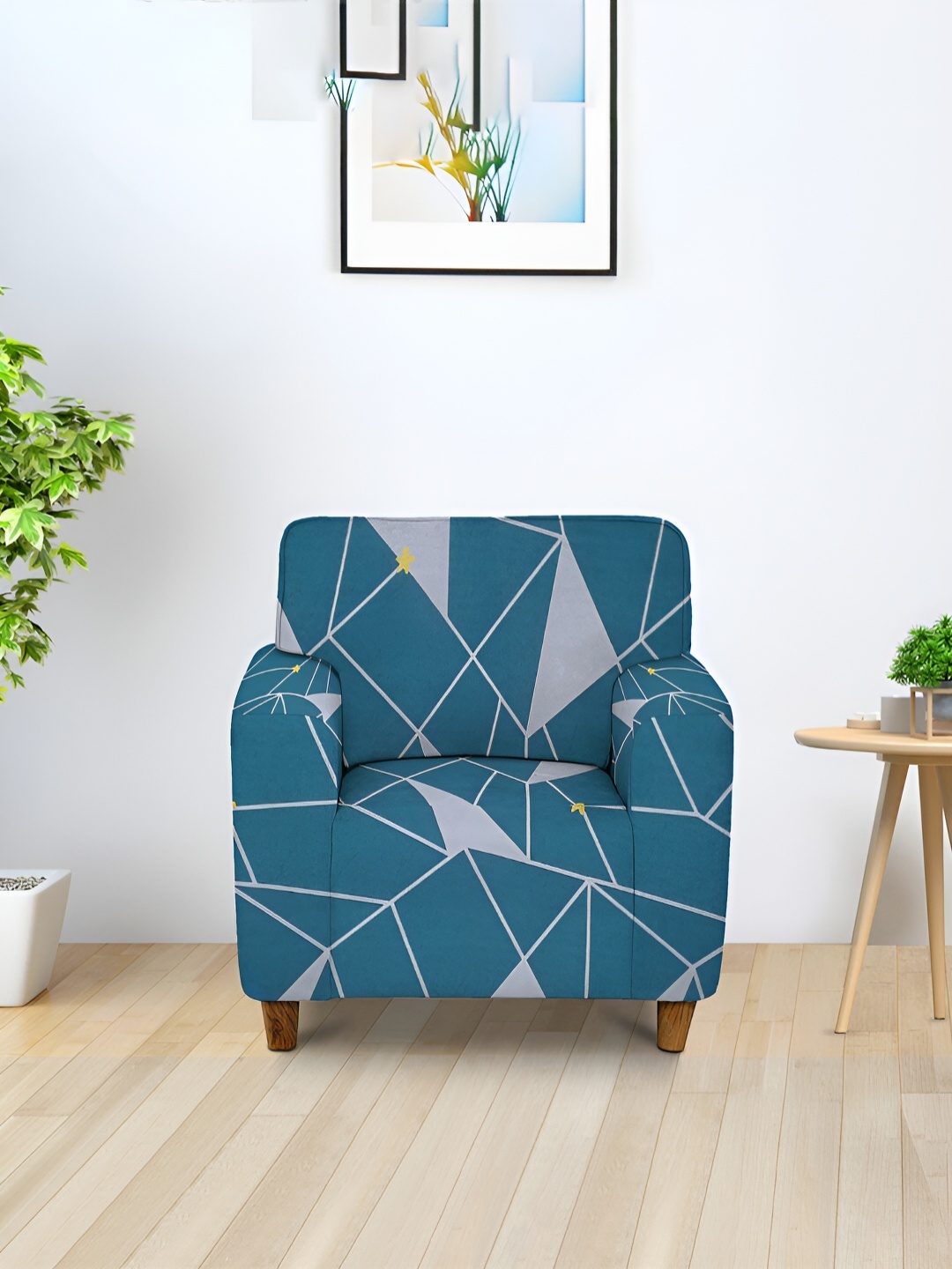 

Aura Blue & White Printed Stretchable Sofa Cover With Arms