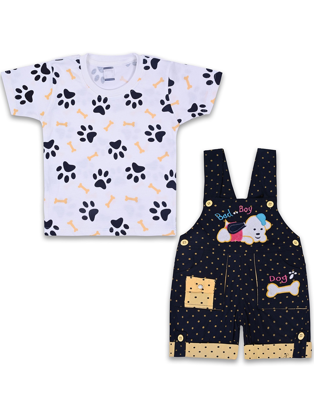

Wish Karo Boys Graphic Printed T-shirt with Dungarees, Yellow