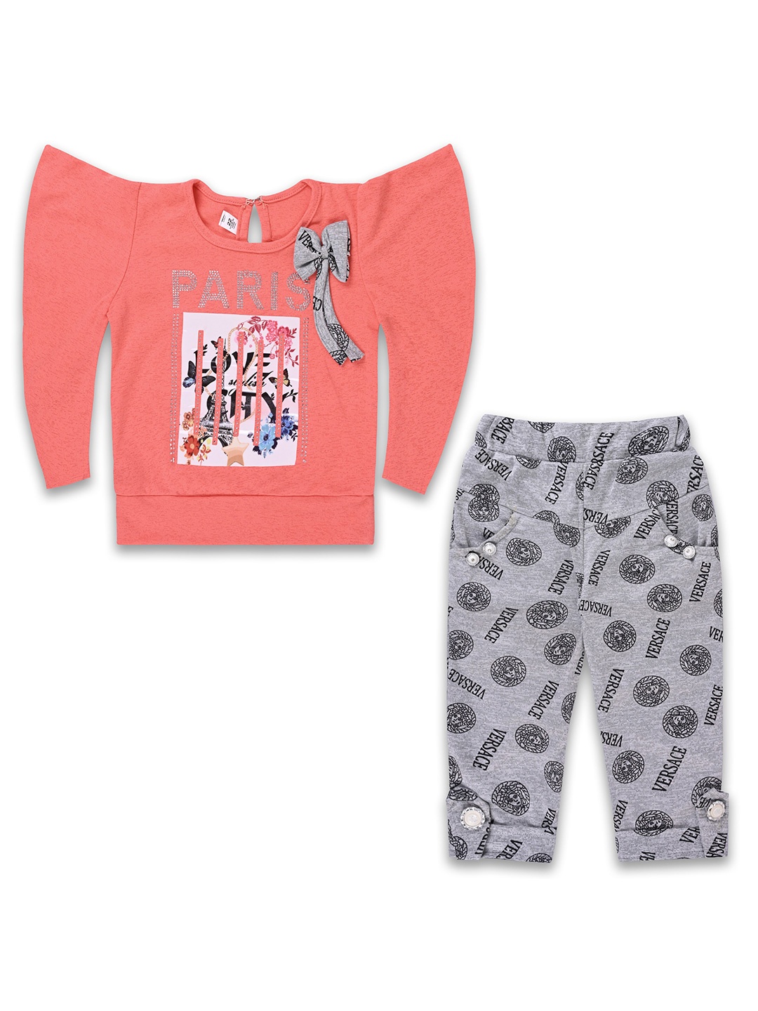 

Wish Karo Girls Graphic Printed Satin Top With Trouser, Red