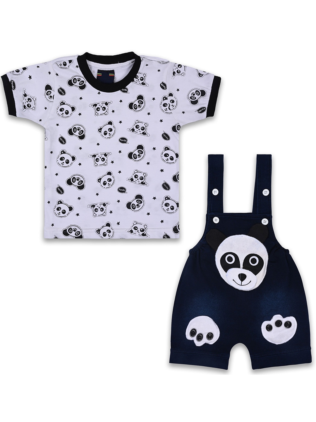 

Wish Karo Infant Boys Cotton Graphic Printed T-Shirt & Dungarees, Navy blue