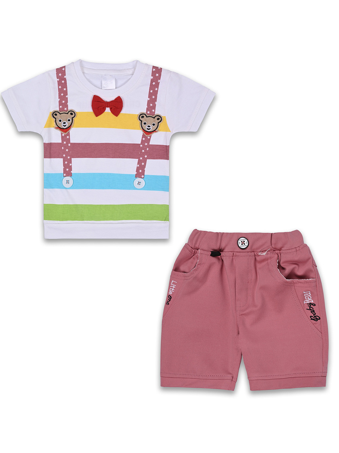

Wish Karo Infant Boys Striped Cotton T-shirt With Shorts, White