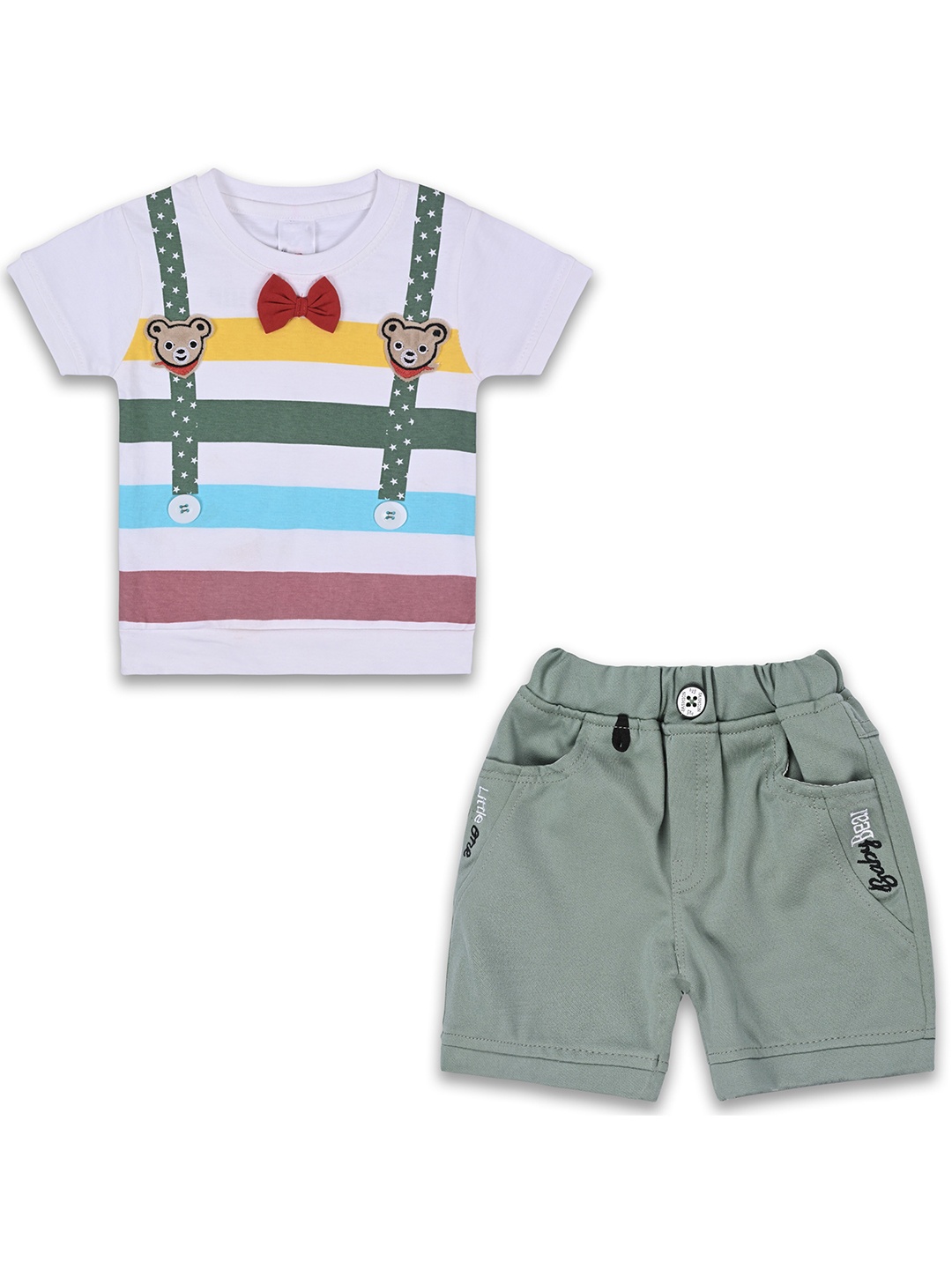 

Wish Karo Infant Boys Striped Cotton T-shirt With Shorts, White