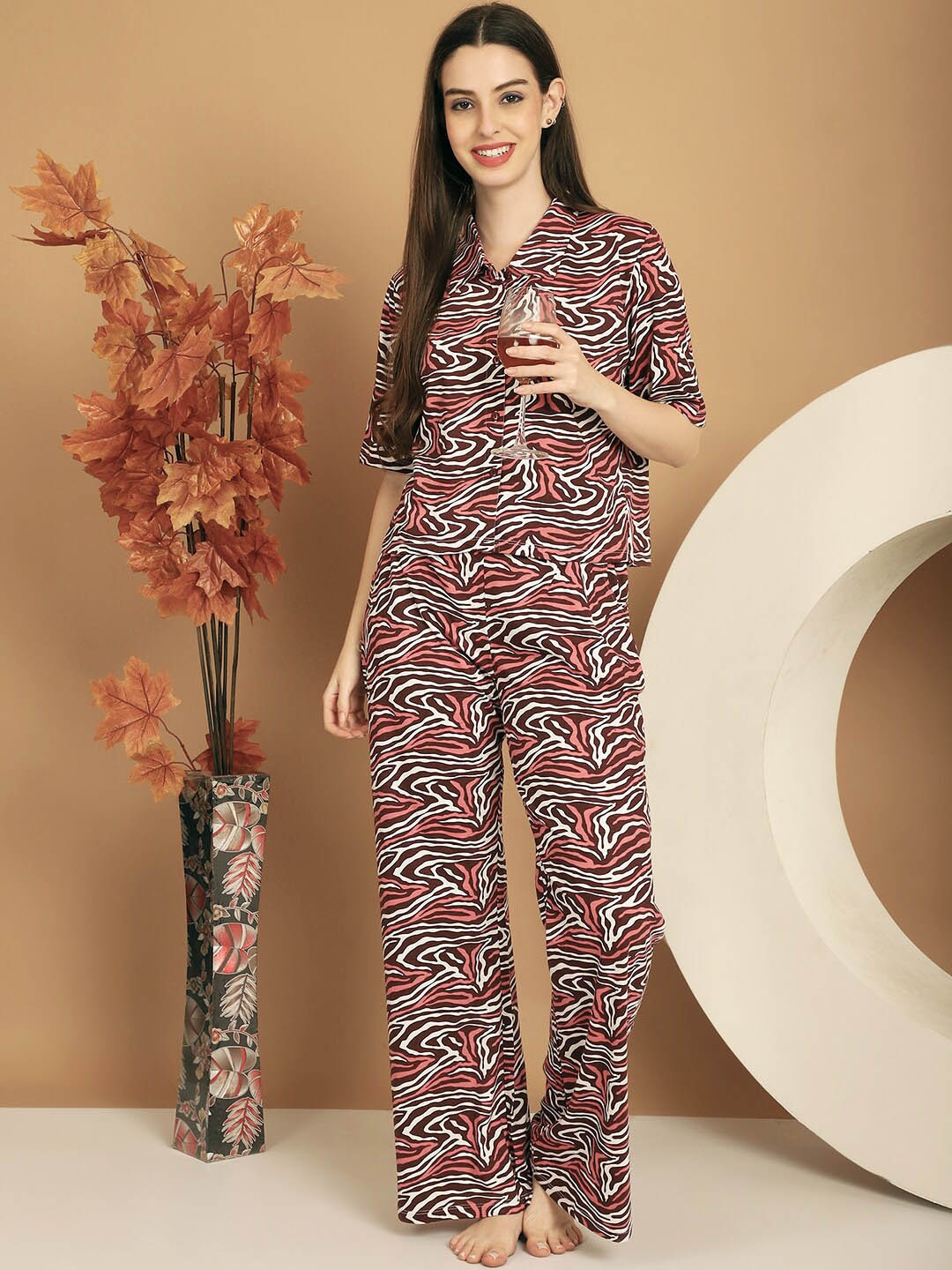 

Kanvin Burgundy Abstract Printed Cotton Night Suit