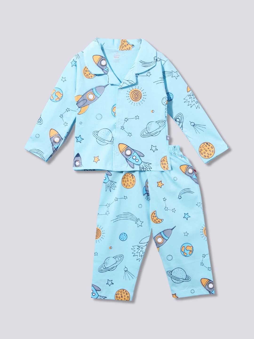 

Moms Love Girls Printed Pure Cotton Night Suit, Blue